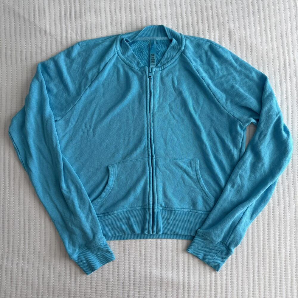 NWOT Skims French Terry Modal Zip Up Light Weight Sweatshirt Cyan Large - Picture 2 of 7